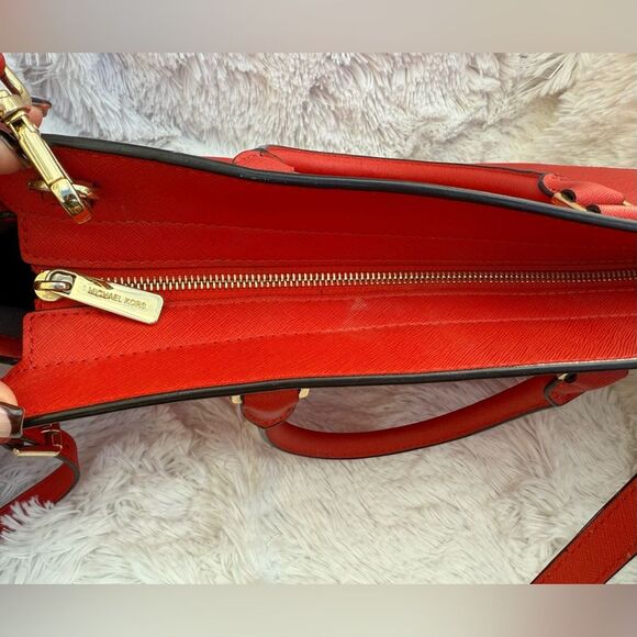 Michael Kors Red Medium Saffiano Leather Convertible Satchel Shoulder purse - Picture 11 of 16